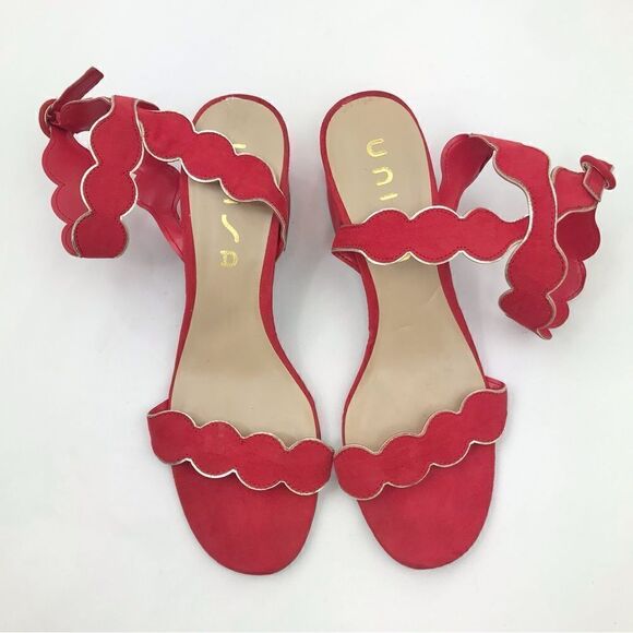 Unisa Red Estlin Suede Ankle Strap Block Heel Sandals - Picture 2 of 15